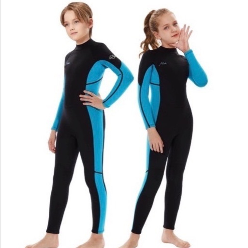 Hevto‎ Wetsuit Kids Size 12 Black Blue Excellent 3/2mm Neoprene Full Body Suit